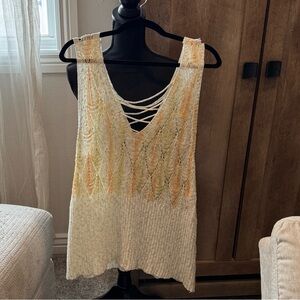 Multi-color ombré open-knit tank.